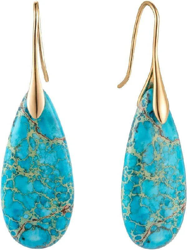 Floral Drop Earrings with Petals -18k Gold Turquoise Pear Drop Earrings