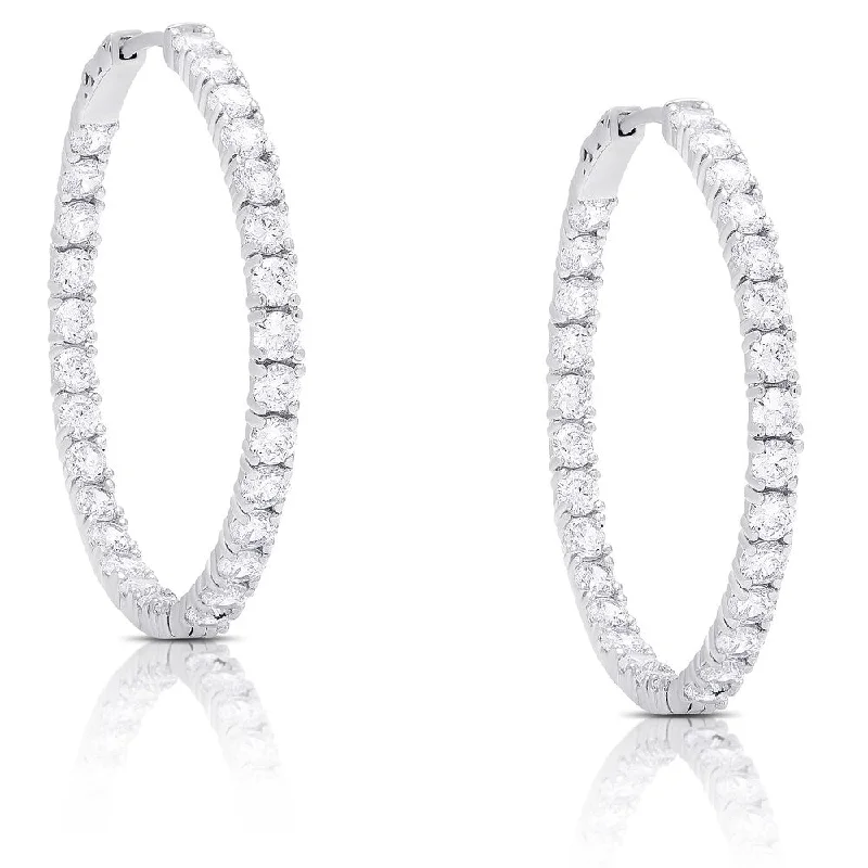 Drop Earrings with Debossed Designs -Dolce Giavonna Sterling Silver Cubic Zirconia Hoop Earrings