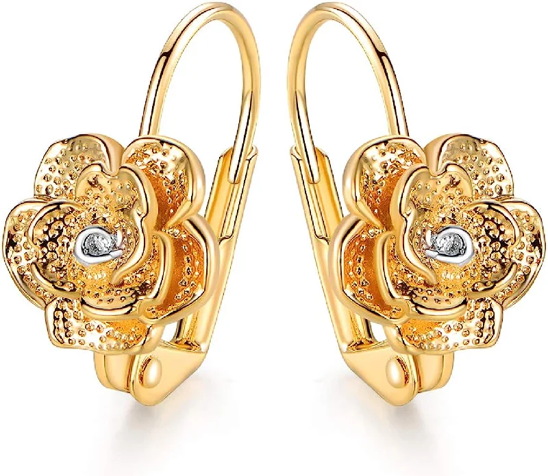 Drop Earrings for Travel Look -18K Gold Floral Drop Earrings