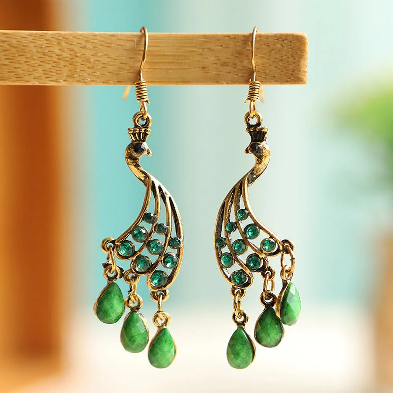 Drop Earrings with Chevron Designs -Wholesale Personalized Yunnan Green Peacock Water Drop Diamond Tassel Earrings