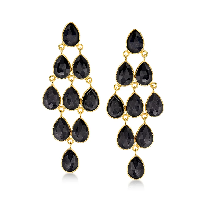 Adjustable Drop Earrings for Custom Fit -Ross-Simons Black Onyx Chandelier Earrings in 18kt Gold Over Sterling