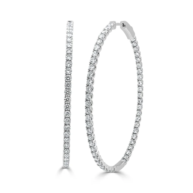 Drop Earrings for Festival Style -Joelle Collection Diamond Oval 3.65 CT TDW Hoop Earrings 2" Inch 14K White Gold