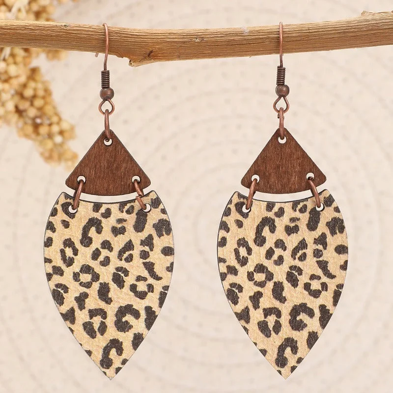 Drop Earrings with Chevron Designs -Wholesale Retro Leopard Leaf Splicing Woodblock Fashion Exaggerated Earrings