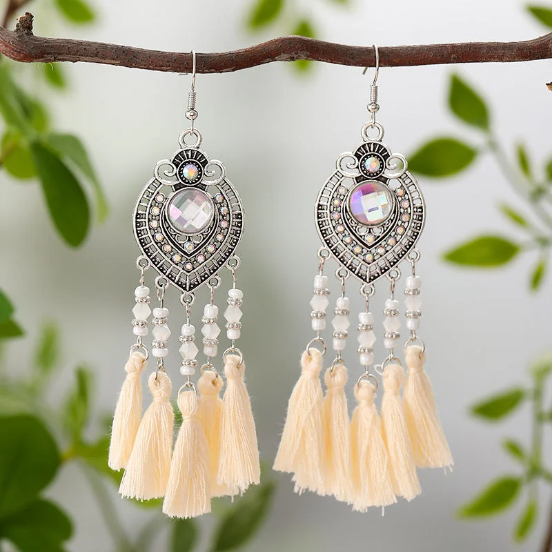 Drop Earrings with Wave Designs -Wholesale Vintage Oval Diamond Tassel Leaf Personalized Earrings