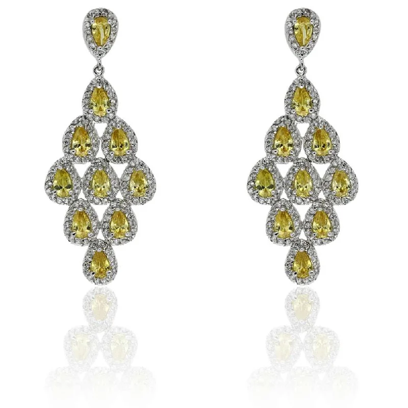 Drop Earrings for Mother's Day -Dolce Giavonna Silver Overlay Yellow and White CZ Chandelier Earrings