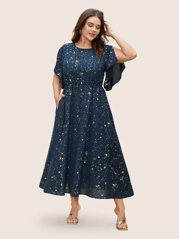 Plus size dresses with soft textures feel cozy -Fashion-forward sandals for teens -Plus size dresses with open back -Glitter Star Split Sleeve Midi Dress