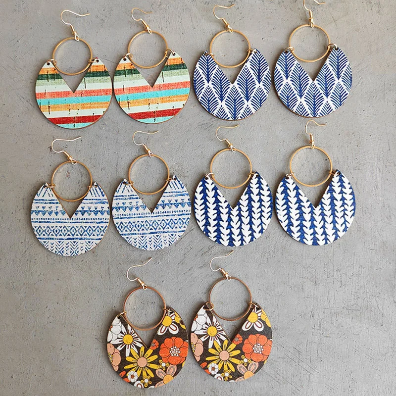 Drop Earrings with Knot Designs -Wholesale Simple Fashion Blue Dyed Print Bohemian Geometric Stripes Stitching Earrings