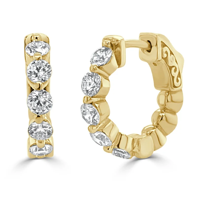 Drop Earrings with Filigree Work -Joelle Collection Diamond Small Hoop Earrings 14K Gold 1.0CT. TDW 15MM Diamond Earrings