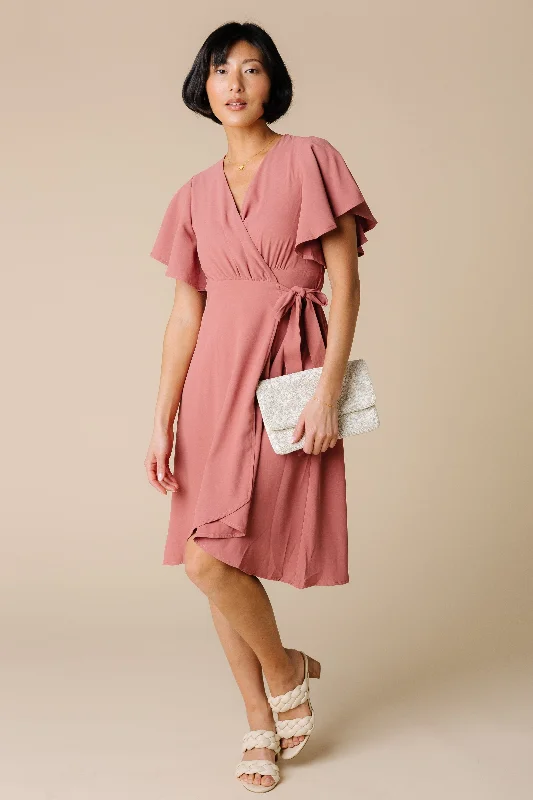 Plus size dresses with high necklines look refined -Women's sandals with arch support -Plus size maxi dresses -Daphne Tulip Wrap Dress - Rose