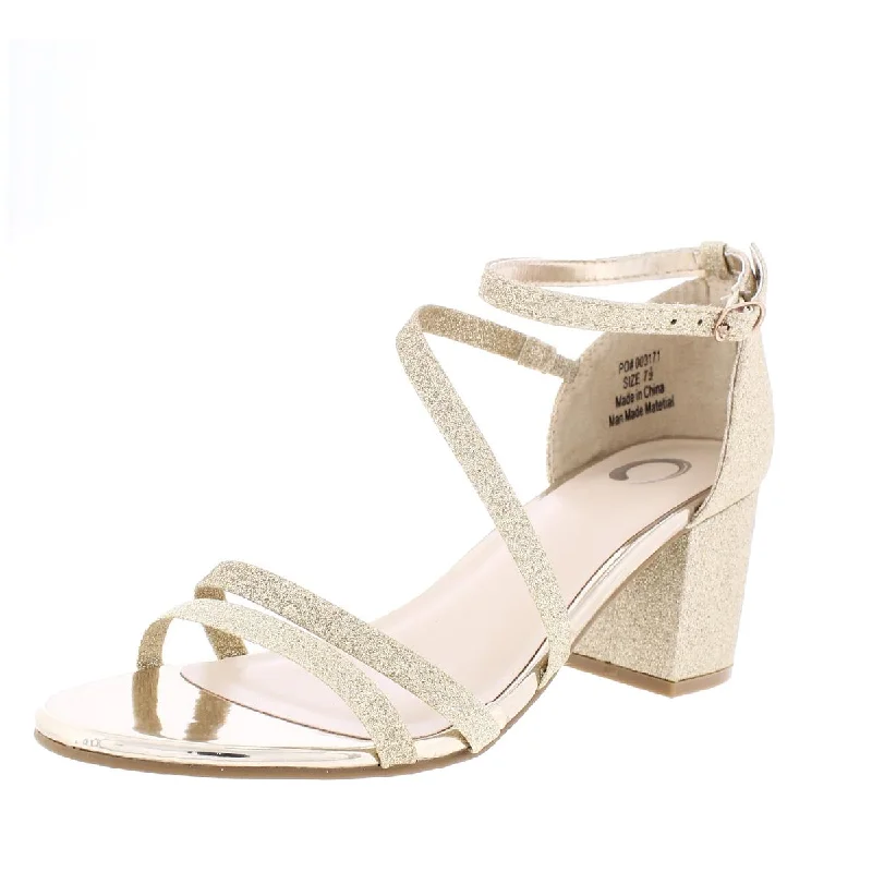 Elegant sandals for women with beaded straps and platform heels for special occasions-Journee Collection Womens Glitter Ankle Strap Heels