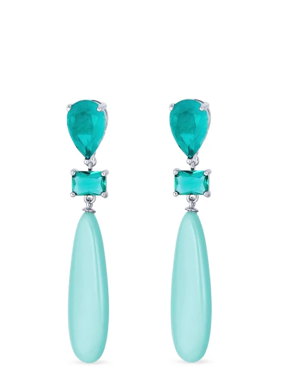 Drop Earrings for Work Attire -Silver Blue Turquoise Drop Earrings