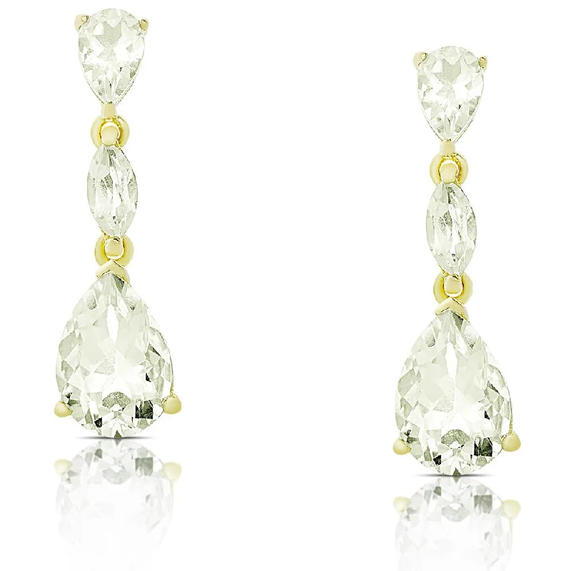 Drop Earrings with Etched Designs -Dolce Giavonna Gold over Sterling Silver Green Amethyst Dangle Earrings