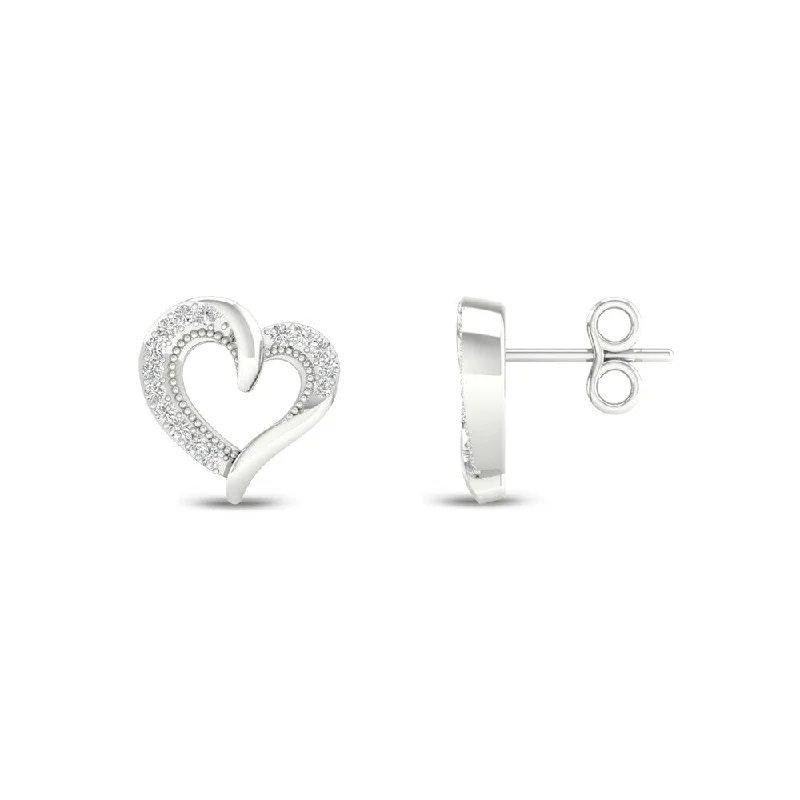 Lightweight Drop Earrings for All Day -1/10ct TDW Diamond Heart Earrings in Sterling Silver by De Couer - White