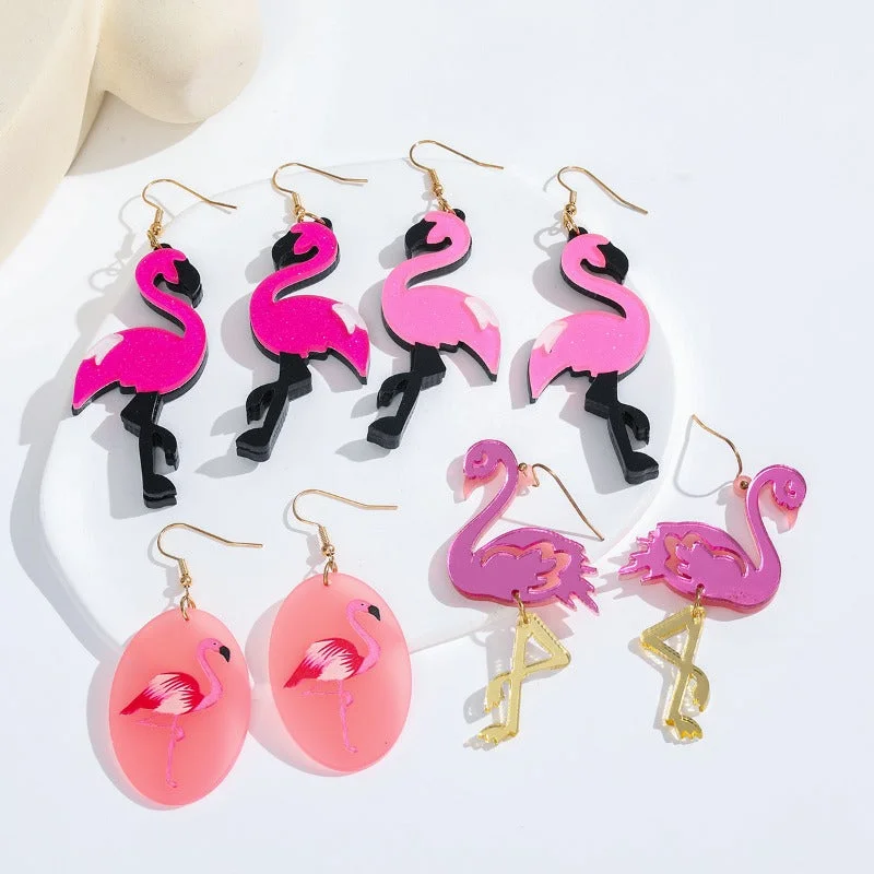 Animal Print Drop Earrings for Fun -Wholesale Acrylic Flamingo Simple, Fashionable and Personalized Earrings