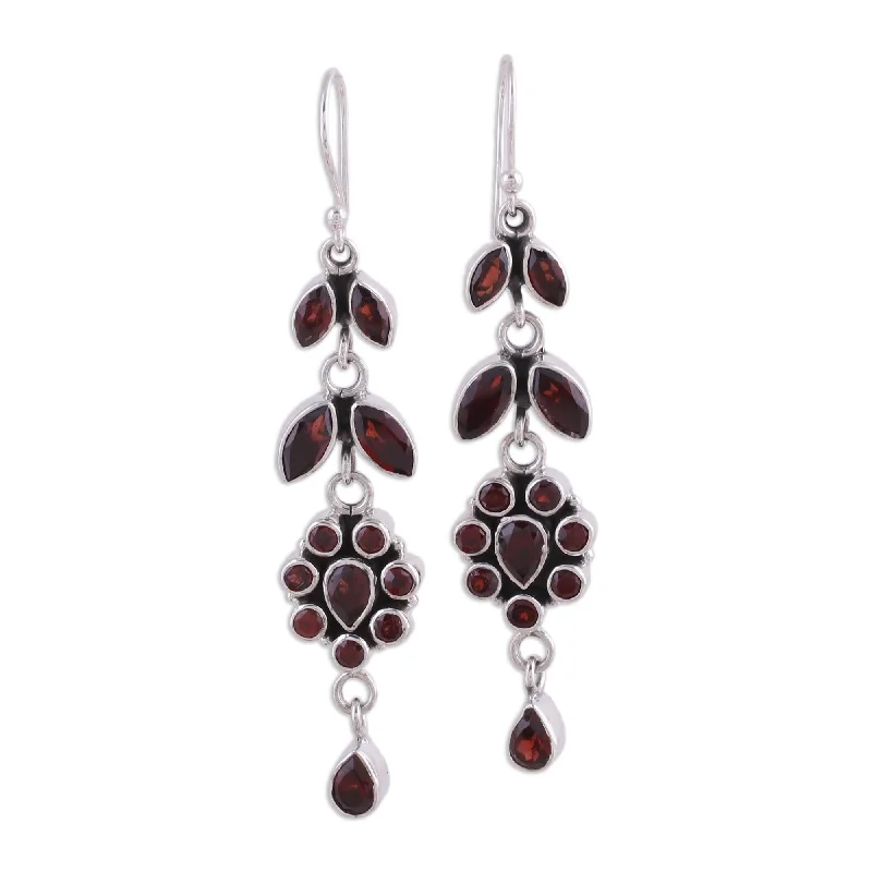 Drop Earrings for Engagement Party -Novica Handmade Red Rose Garnet Flower Earrings