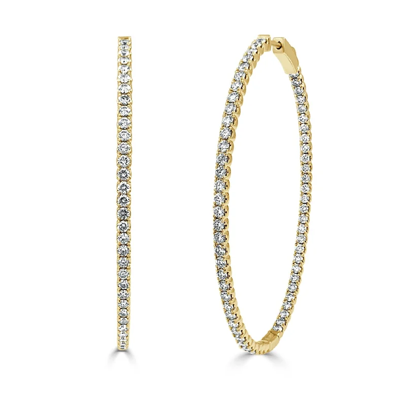 Contemporary Drop Earrings for Fashion -Joelle Collection Diamond Oval 4 CT TDW Hoop Earrings 2.25" 14K Yellow Gold