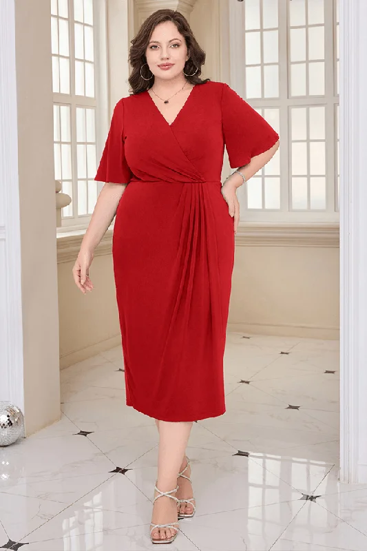 Plus size dresses with hidden support shape secretly -Casual sandals for walking long hours -Plus size dresses for bridesmaids -HN Wrap Casual Short Sleeve V-Neck Straight Midi Dress