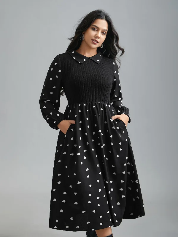 Plus size dresses for office chic stay crisp -Stylish sandals for summer -Plus size summer dresses -Peter Pan Collar Heart Print Patchwork Dress