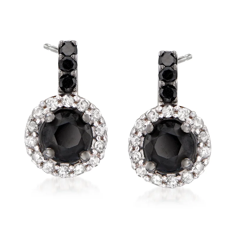 Drop Earrings for Gym Workout -Ross-Simons Black and White Diamond Drop Earrings in Sterling Silver