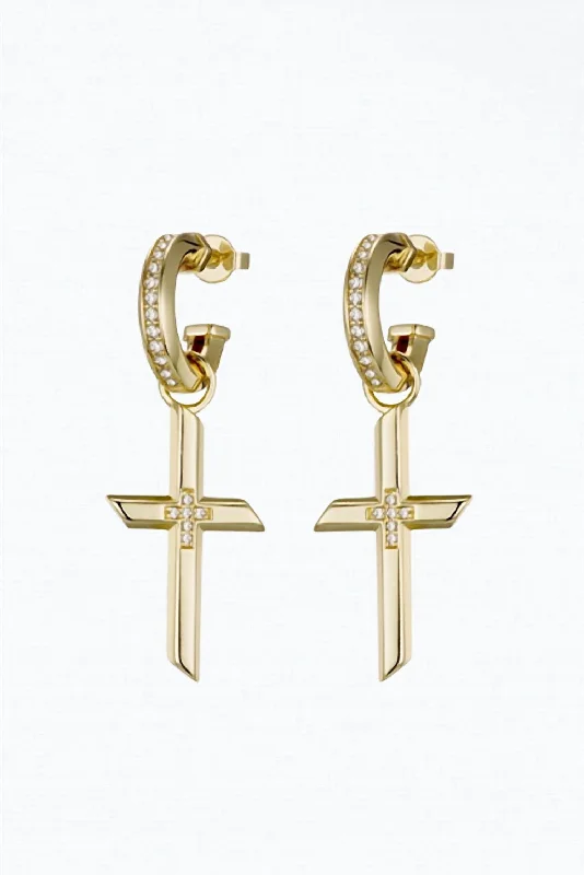 Hypoallergenic Drop Earrings for Sensitive -Freedom Cross Charm Earrings In Gold/clear