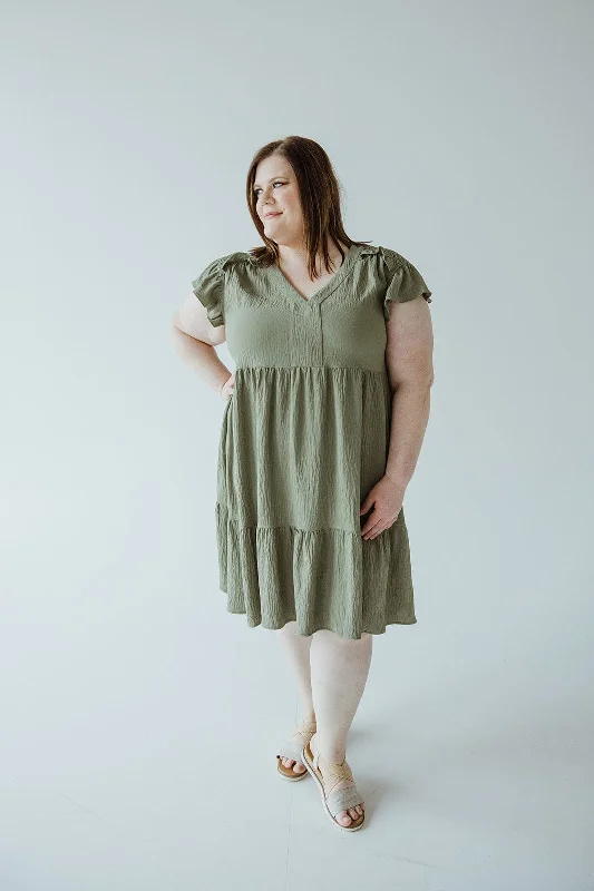 Plus size dresses with matte finishes stay subtle -Comfort sandals with foot arch support -Plus size dresses with ruffles -SOLID WOVEN TIERED DRESS WITH FLUTTER SLEEVE IN CACTUS