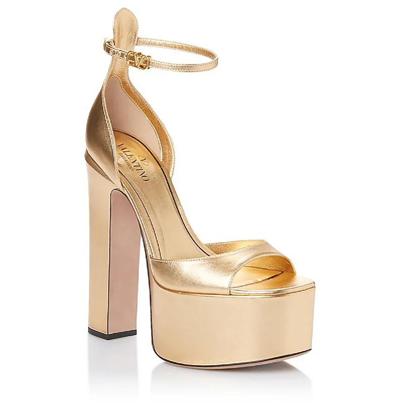 High-heeled sandals for women with strappy details and delicate ankle straps for elegance-Valentino Garavani Womens Leather Open Toe Platform Heels