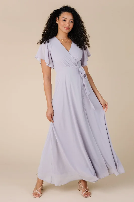 Plus size dresses featuring lace sleeves feel luxe -Summer sandals with platform -Trendy plus size dresses -Naples Flutter Sleeve-Lavender