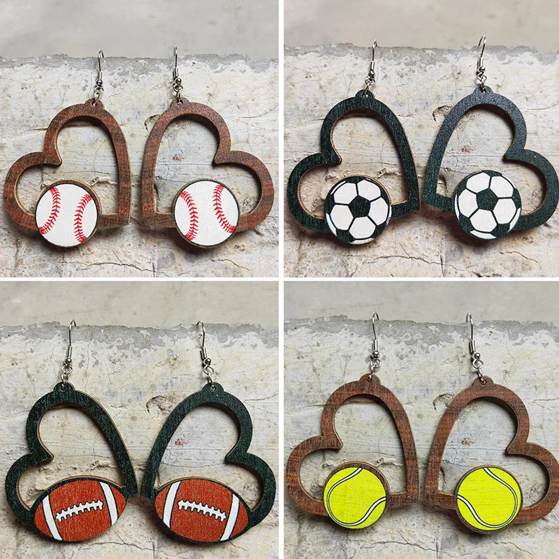 Drop Earrings with Floral Motifs -Wholesale 2pcs Love Sports Football Baseball Rugby Basketball Tennis Volleyball Geometric Hollow Earrings