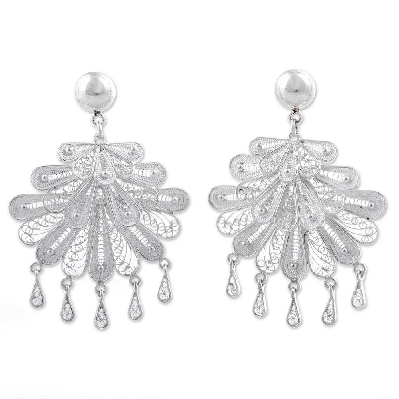 Drop Earrings with Abstract Designs -Novica Handmade Silver Dance Silver Chandelier Earrings