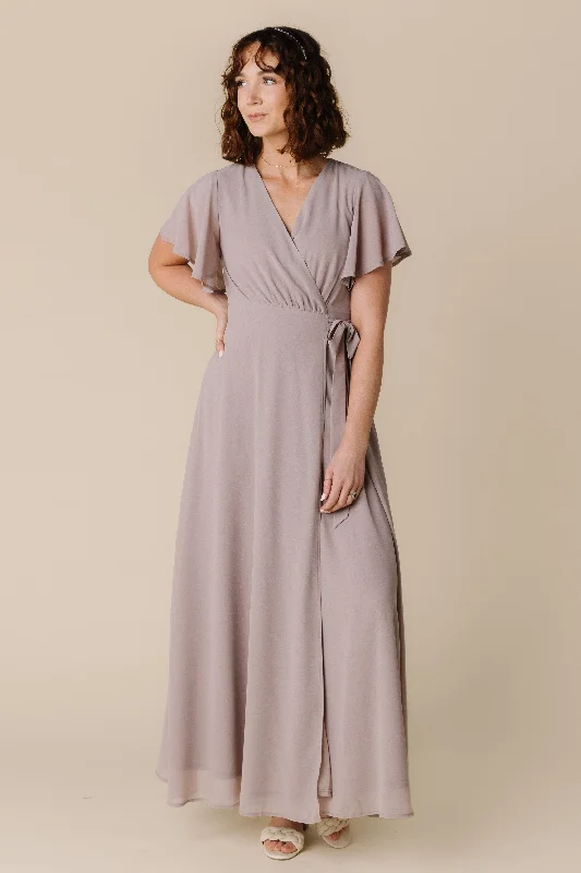 Classic plus size dresses in black suit everything -Sandals with ankle straps -Plus size wedding guest dresses -Naples Flutter Sleeve Wrap Maxi - Blush Taupe