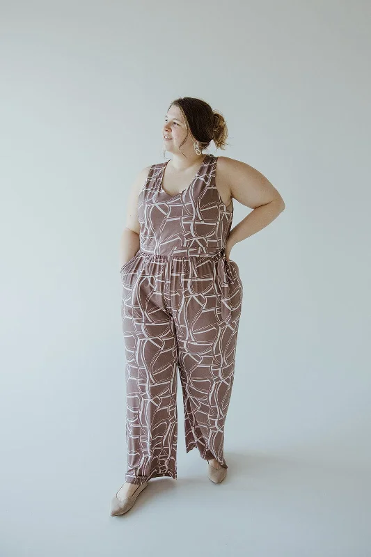 Plus size dresses featuring sequins sparkle subtly -Slip-on sandals for easy wear -Plus size dresses for laid-back looks -GEOMETRIC V-NECK JUMPSUIT WITH TIE