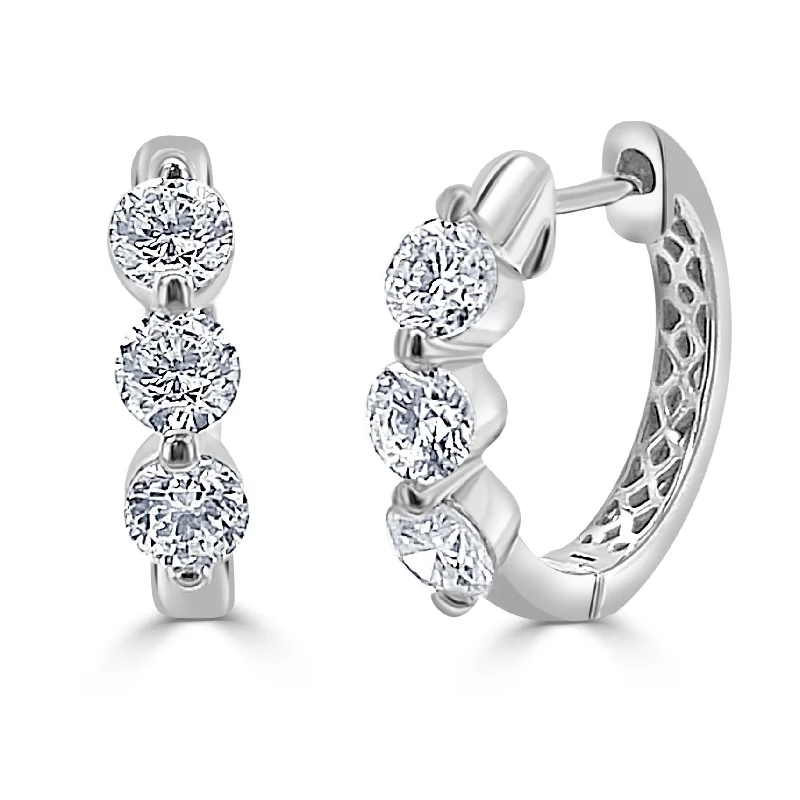 Drop Earrings with Crown Designs -Joelle Collection Diamond Small Hoop Earrings 14K Gold 1.4CT. TDW Diamond Earrings