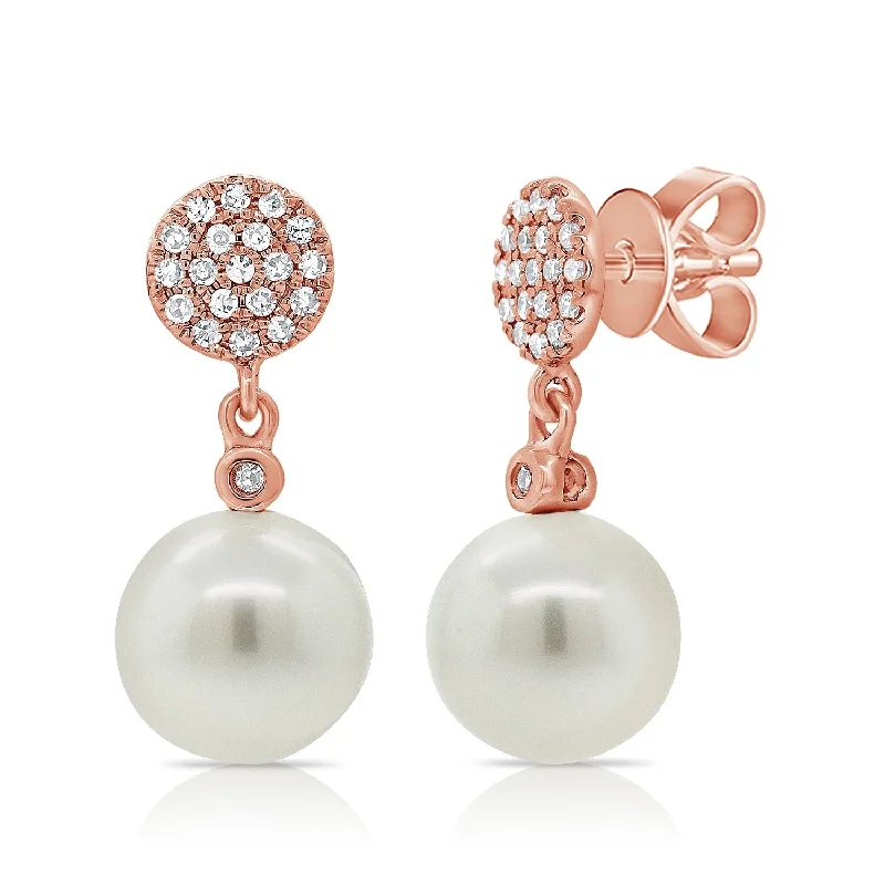 Drop Earrings for Anniversary -Joelle Collection Pearl & Diamond Dangle Earrings 14K Gold