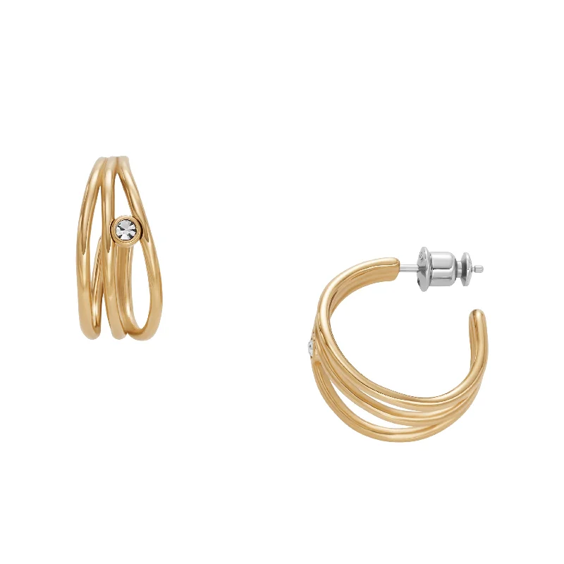 African Drop Earrings with Culture -Skagen Women's Glitz Wave Gold-Tone Stainless Steel Hoop Earrings