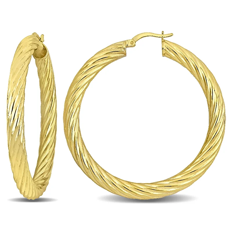 Drop Earrings for Everyday Glamour -Miadora Yellow Plated Sterling Silver 50mm Round Twist Hoop Earrings