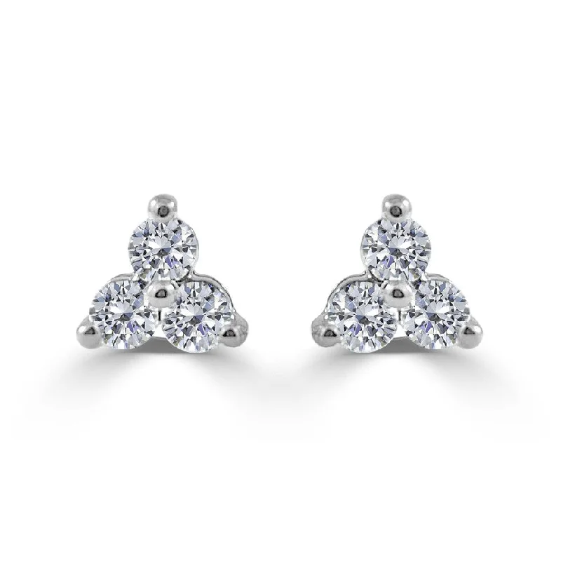 Drop Earrings for Office Wear -Joelle Collection Three Stone 1ct TDW Diamond Studs Earrings 14K White Gold