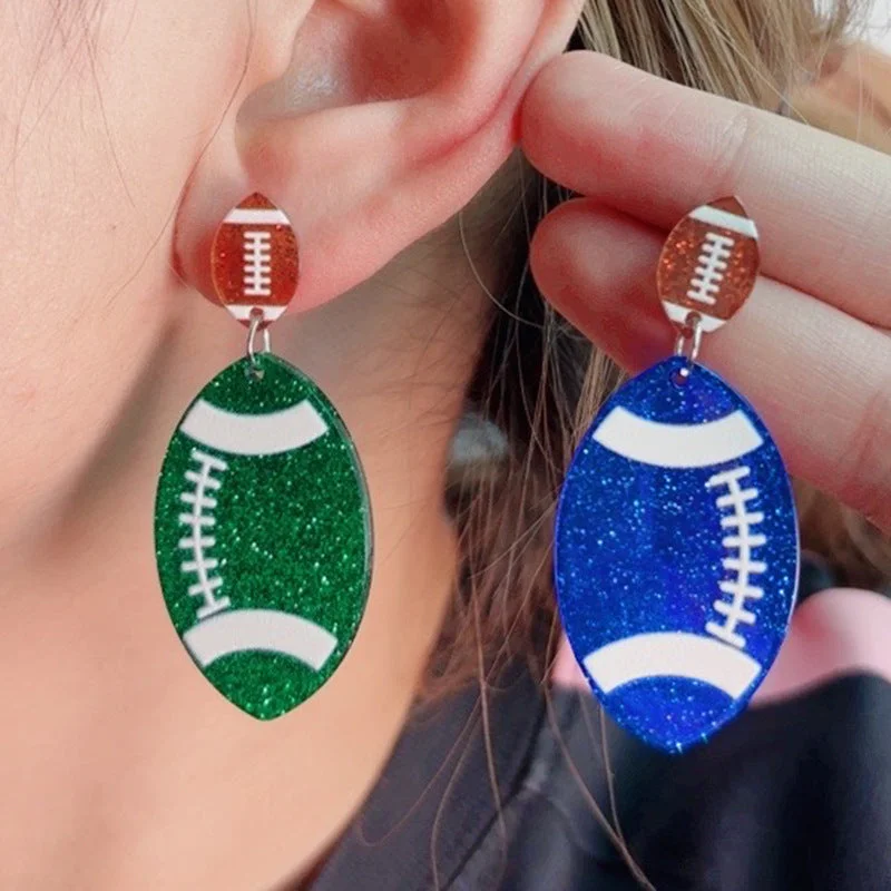 Drop Earrings for Graduation Day -Wholesale Sports Style Design, Rugby Acrylic Colorful Sparkling Fashion Earrings