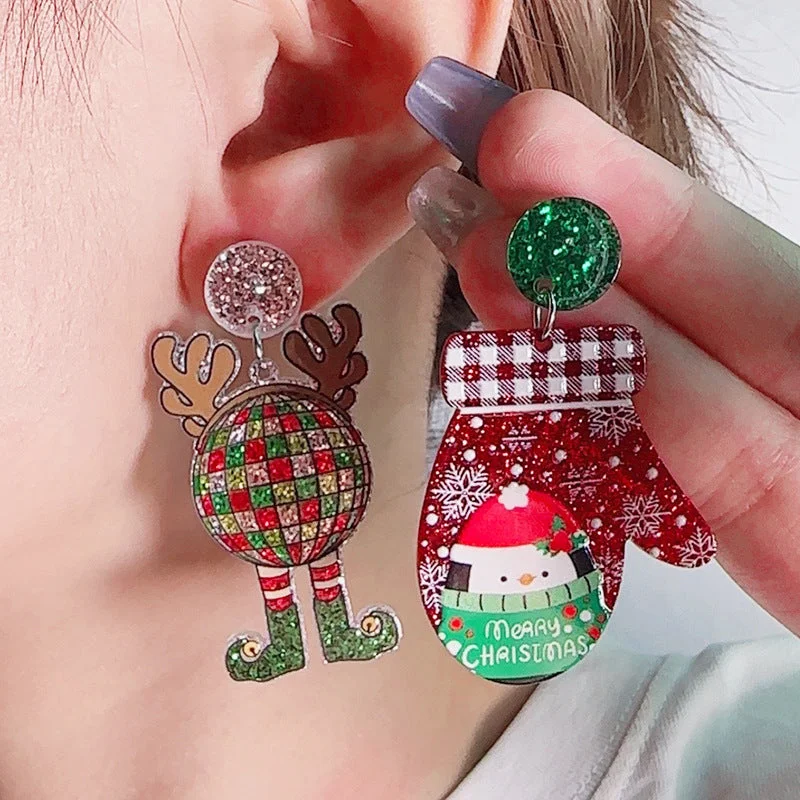 Drop Earrings for Birthday Celebration -Wholesale Cartoon Creative Christmas Series Elk Gloves Acrylic Exaggerated Design Earrings