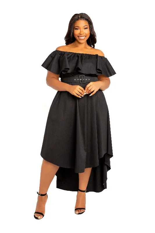 Elegant plus size dresses for weddings fit beautifully -Stylish sandals for summer -Plus size summer dresses -Off Shoulder Flounce High Low Dress