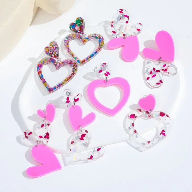 Retro Drop Earrings for Nostalgia -Wholesale Valentine's Day Love Mirror Acrylic Sweet Temperament Personality Earrings