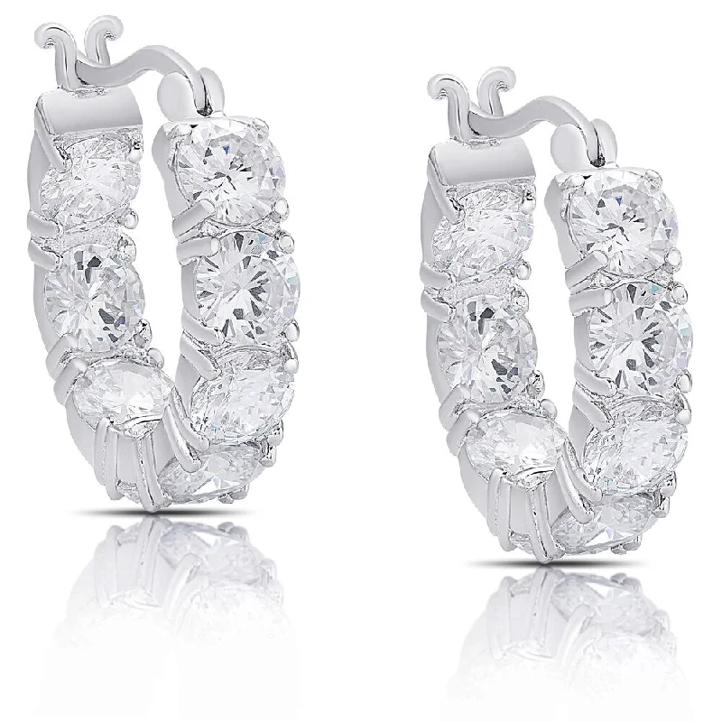 Drop Earrings with Vine Designs -Dolce Giavonna Sterling Silver Cubic Zirconia Hoop Earrings