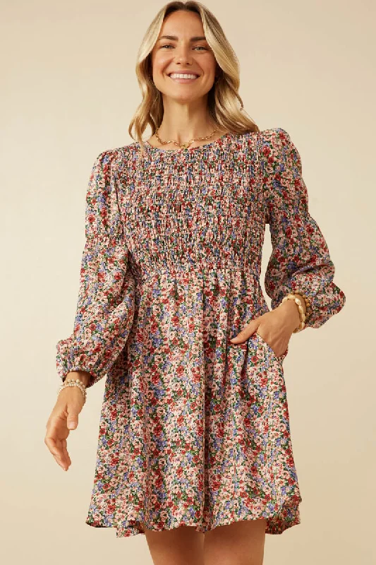 Plus size dresses featuring maxi lengths flow gracefully -Summer sandals with platform -Trendy plus size dresses -Smocked Bodice Peasant Sleeve Ditsy Floral Dress