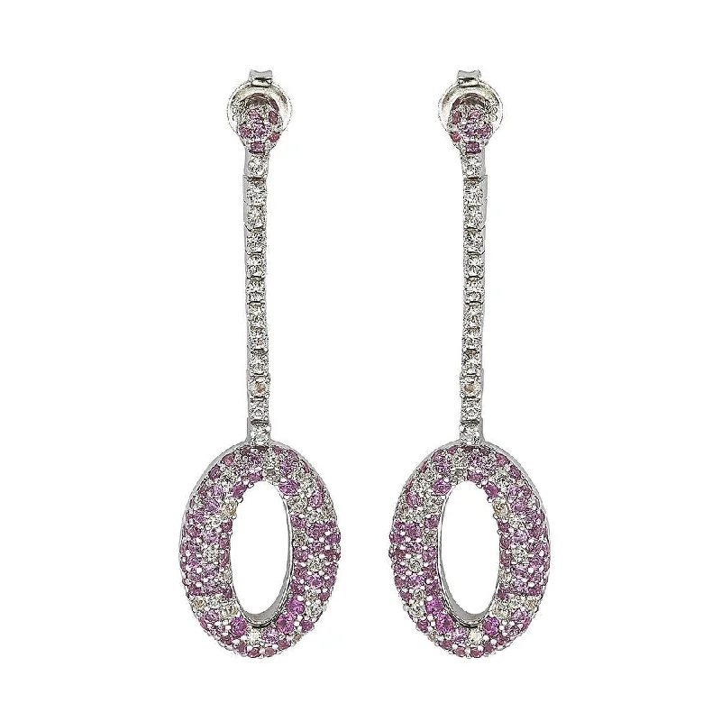 Heavy Duty Drop Earrings for Durability -Suzy Levian Sterling Silver 4 2/3ct TGW Pink Sapphire and Diamond Accent Pave Earrings