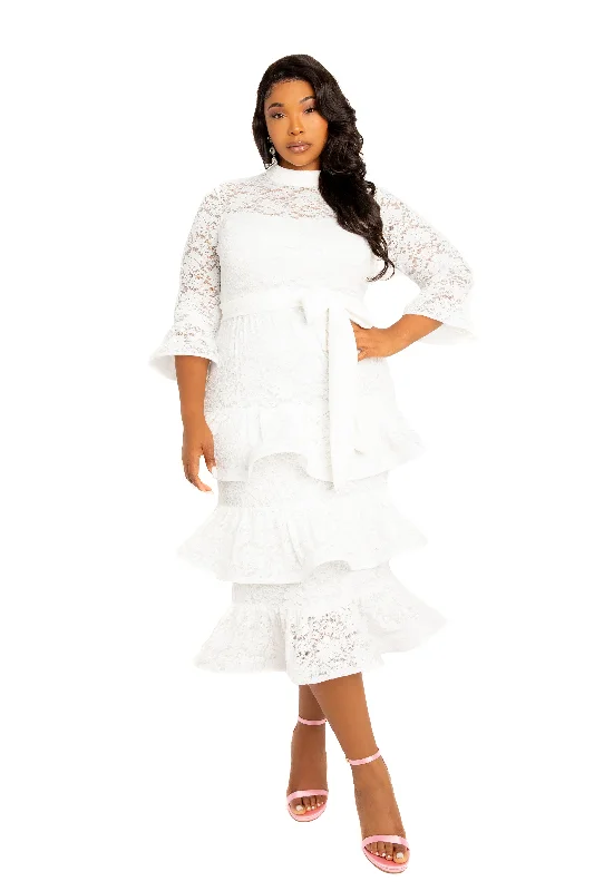 Plus size dresses with unique cuts stand apart -Fashion sandals for special occasions -Plus size dresses for New Year’s Eve -Lace Bell Sleeve Tiered Dress