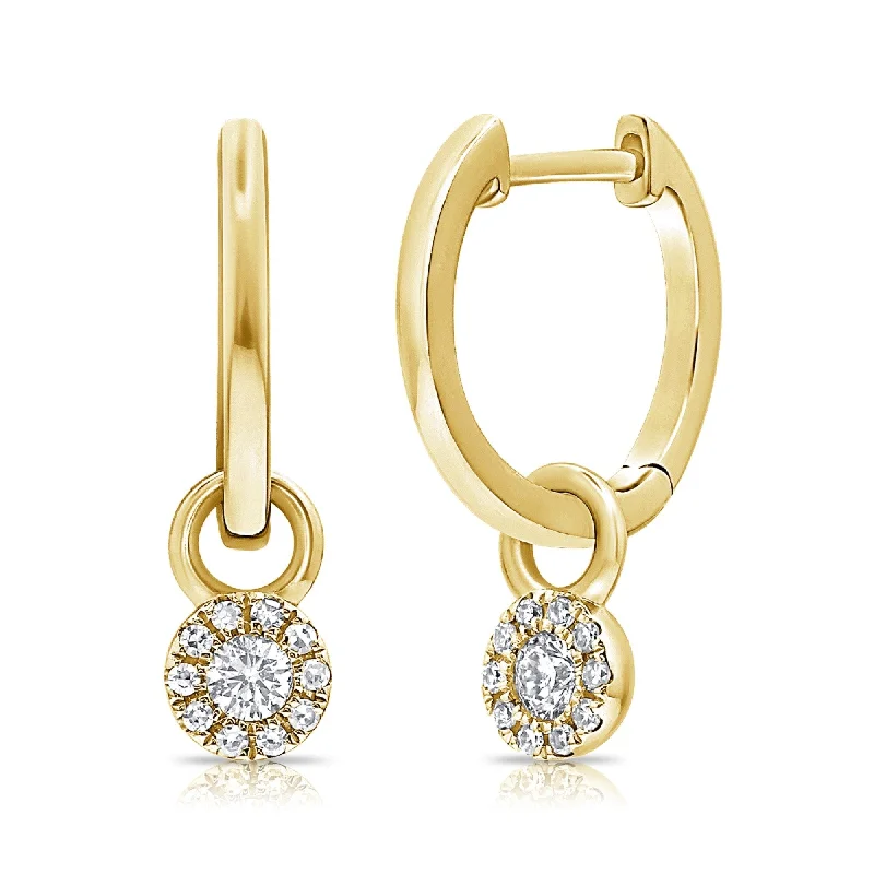 Gold Drop Earrings for Women -Joelle Collection Diamond Dangle Huggy Hoop Earrings 14K Gold