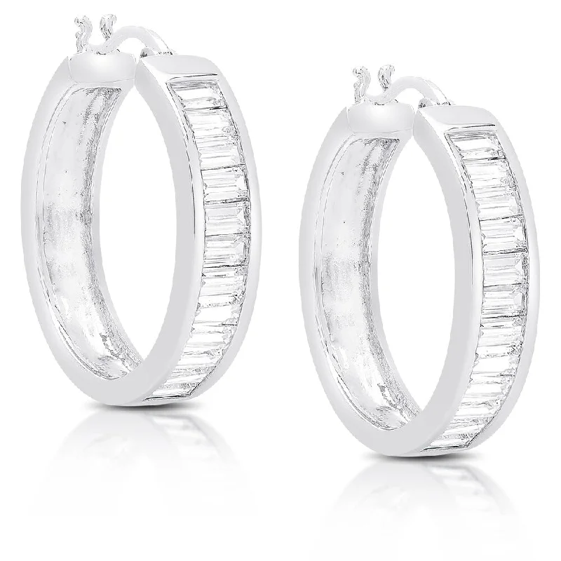 Punk Drop Earrings with Spikes -Dolce Giavonna Sterling Silver Cubic Zirconia Hoop Earrings