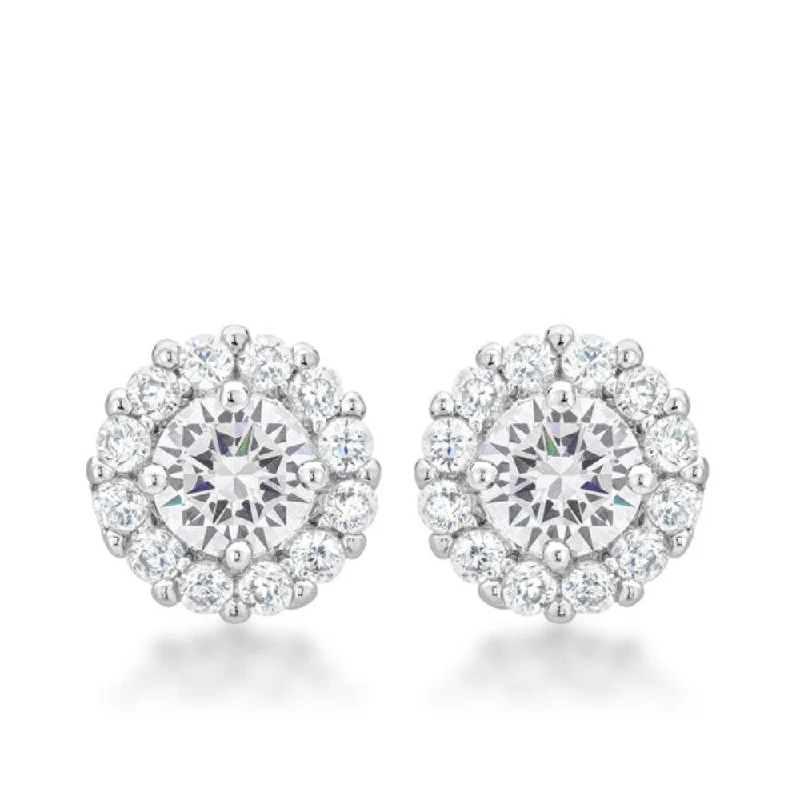 Push Back Drop Earrings for Convenience -Cubic Zirconia Bella Bridal Earrings With Rhodium Finish - 10 Mm X 10 Mm W X 4 Mm H