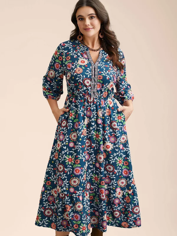 Plus size dresses with sturdy seams last long -Comfortable sandals for work -Plus size dresses for weddings -Floral Print Stretchy-Waist Pockets Maxi Dress