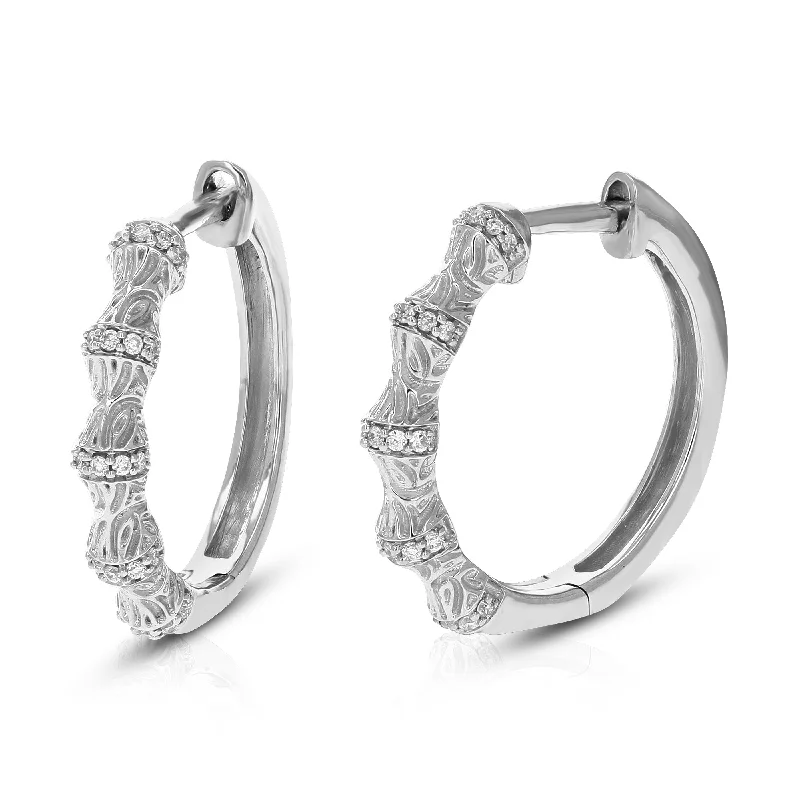 Drop Earrings with Matte Finish -1/10 cttw 50 Stones Round Lab Grown Diamond Hoop Earrings .925 Sterling Silver Prong Set 2/3 Inch