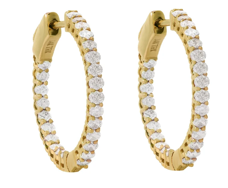 Drop Earrings for Gym Workout -14kt yellow gold diamond in-out oval hoop earrings containing 1.00 cts tw